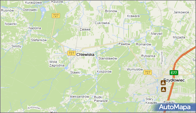 mapa Stanisławów gmina Chlewiska, Stanisławów gmina Chlewiska na mapie Targeo