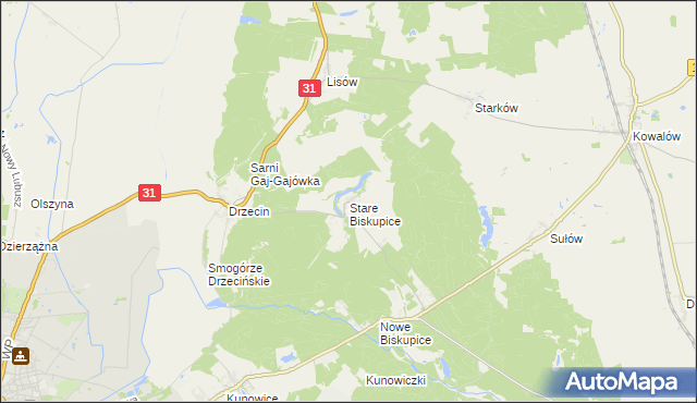 mapa Stare Biskupice gmina Słubice, Stare Biskupice gmina Słubice na mapie Targeo