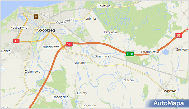 mapa Stramnica gmina Kołobrzeg, Stramnica gmina Kołobrzeg na mapie Targeo