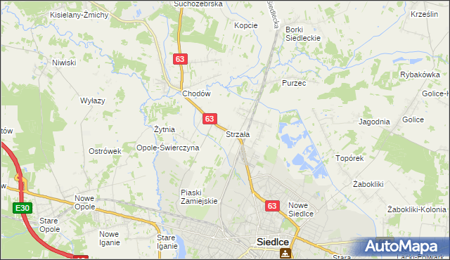 mapa Strzała gmina Siedlce, Strzała gmina Siedlce na mapie Targeo