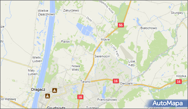 mapa Świerkocin gmina Grudziądz, Świerkocin gmina Grudziądz na mapie Targeo