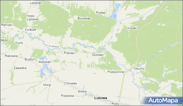 mapa Szostaki gmina Łukowa, Szostaki gmina Łukowa na mapie Targeo