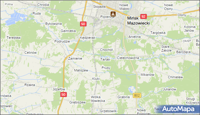mapa Tartak gmina Mińsk Mazowiecki, Tartak gmina Mińsk Mazowiecki na mapie Targeo