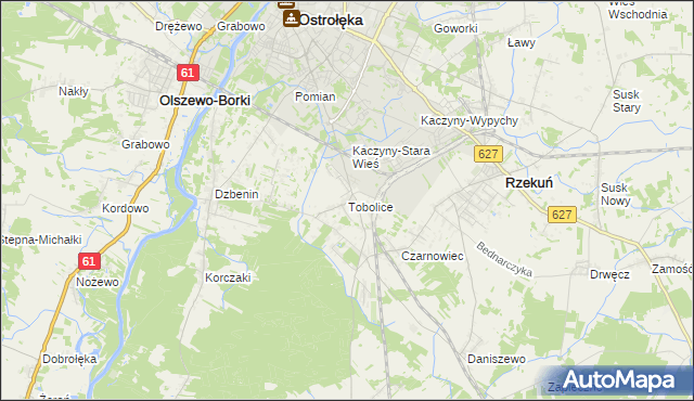 mapa Tobolice gmina Rzekuń, Tobolice gmina Rzekuń na mapie Targeo