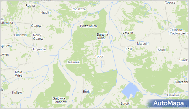 mapa Topór gmina Mrozy, Topór gmina Mrozy na mapie Targeo