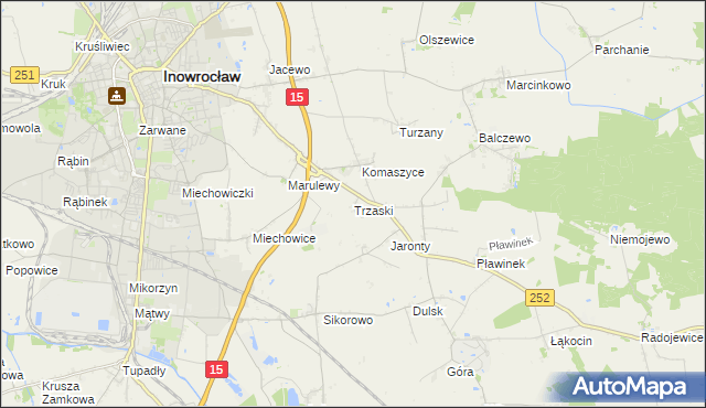 mapa Trzaski gmina Inowrocław, Trzaski gmina Inowrocław na mapie Targeo