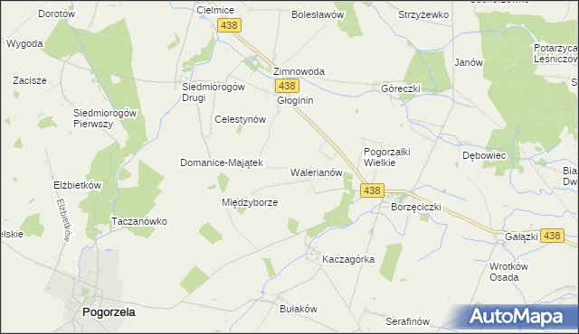 mapa Walerianów gmina Koźmin Wielkopolski, Walerianów gmina Koźmin Wielkopolski na mapie Targeo