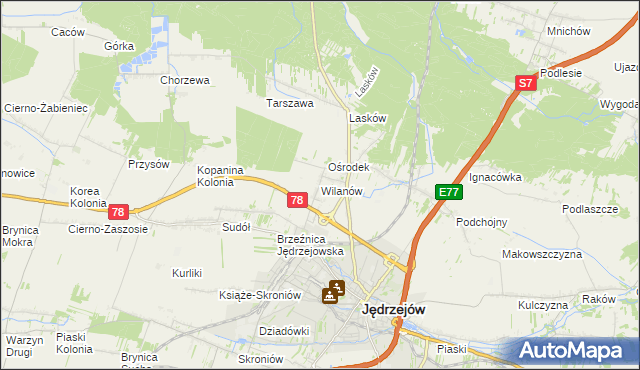 mapa Wilanów gmina Jędrzejów, Wilanów gmina Jędrzejów na mapie Targeo