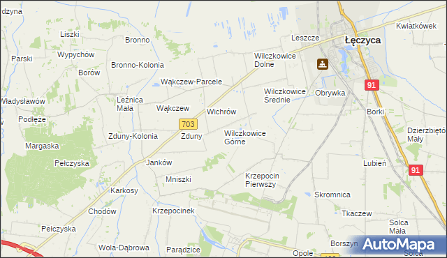 mapa Wilczkowice Górne gmina Łęczyca, Wilczkowice Górne gmina Łęczyca na mapie Targeo