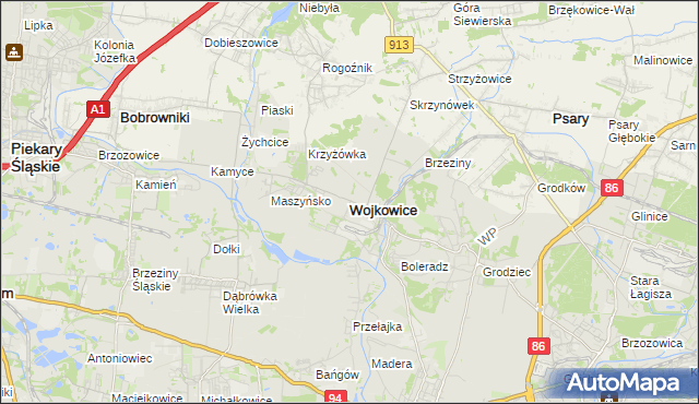 mapa Wojkowice powiat będziński, Wojkowice powiat będziński na mapie Targeo