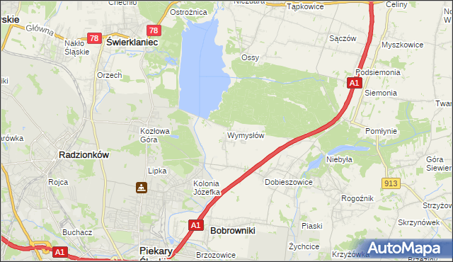 mapa Wymysłów gmina Bobrowniki, Wymysłów gmina Bobrowniki na mapie Targeo