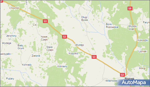 mapa Występ gmina Rozogi, Występ gmina Rozogi na mapie Targeo