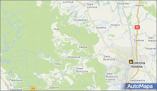 mapa Zalesie gmina Bystrzyca Kłodzka, Zalesie gmina Bystrzyca Kłodzka na mapie Targeo