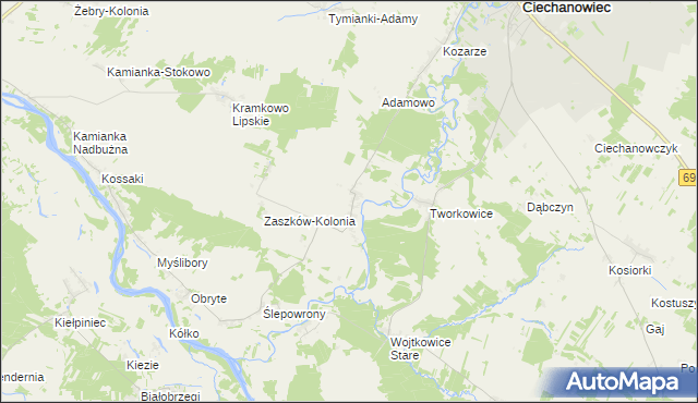 mapa Zaszków gmina Nur, Zaszków gmina Nur na mapie Targeo