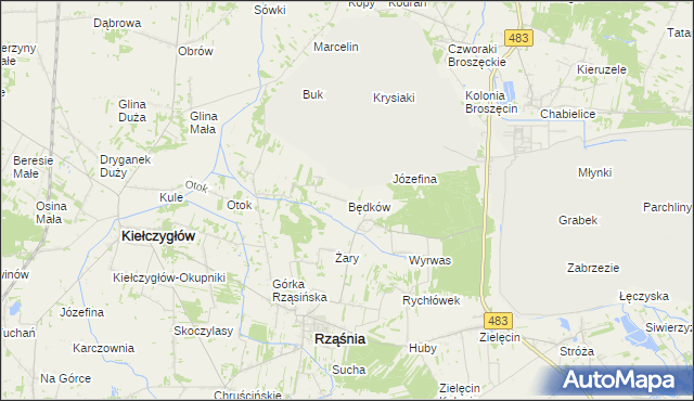 mapa Będków gmina Rząśnia, Będków gmina Rząśnia na mapie Targeo