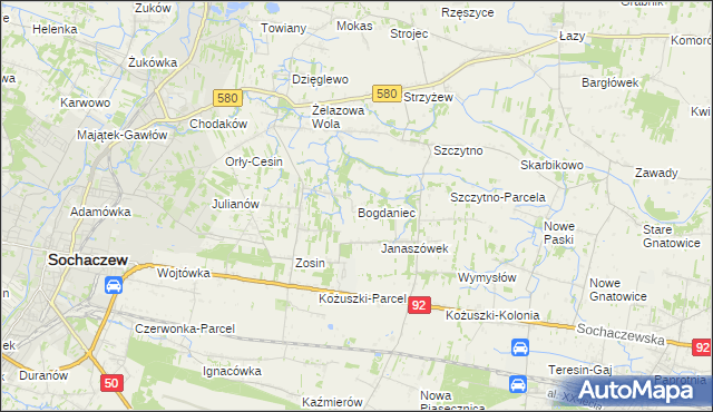mapa Bogdaniec gmina Sochaczew, Bogdaniec gmina Sochaczew na mapie Targeo