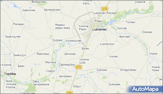 mapa Borek gmina Lubraniec, Borek gmina Lubraniec na mapie Targeo