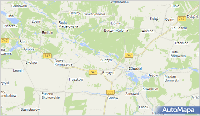 mapa Budzyń gmina Chodel, Budzyń gmina Chodel na mapie Targeo