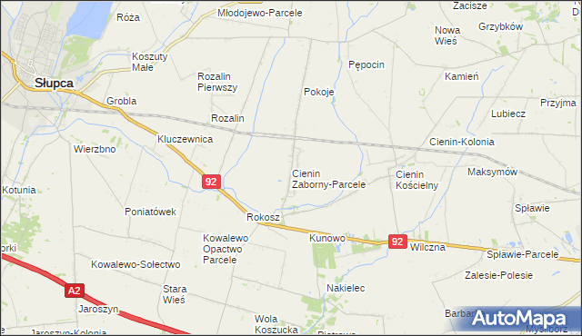 mapa Cienin Zaborny-Parcele, Cienin Zaborny-Parcele na mapie Targeo