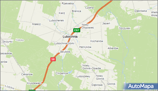 mapa Henryków gmina Lubochnia, Henryków gmina Lubochnia na mapie Targeo