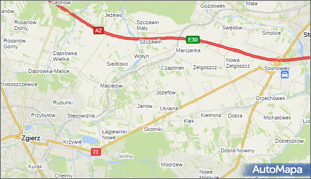 mapa Józefów gmina Zgierz, Józefów gmina Zgierz na mapie Targeo