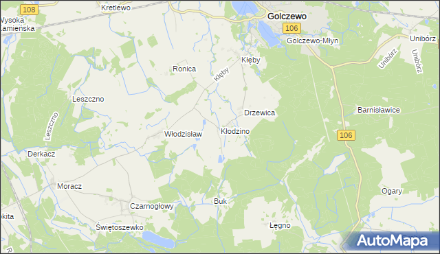 mapa Kłodzino gmina Golczewo, Kłodzino gmina Golczewo na mapie Targeo