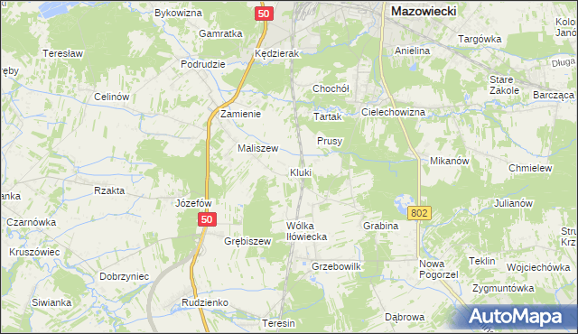 mapa Kluki gmina Mińsk Mazowiecki, Kluki gmina Mińsk Mazowiecki na mapie Targeo