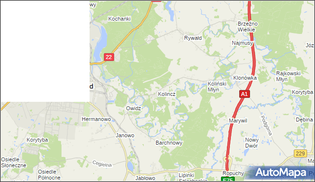 mapa Kolincz, Kolincz na mapie Targeo