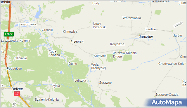 mapa Korhynie, Korhynie na mapie Targeo