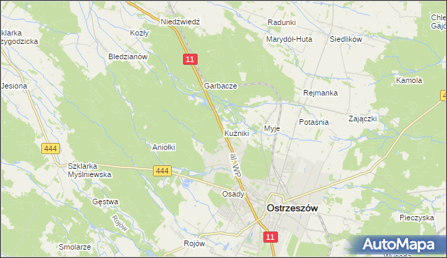 mapa Kuźniki gmina Ostrzeszów, Kuźniki gmina Ostrzeszów na mapie Targeo