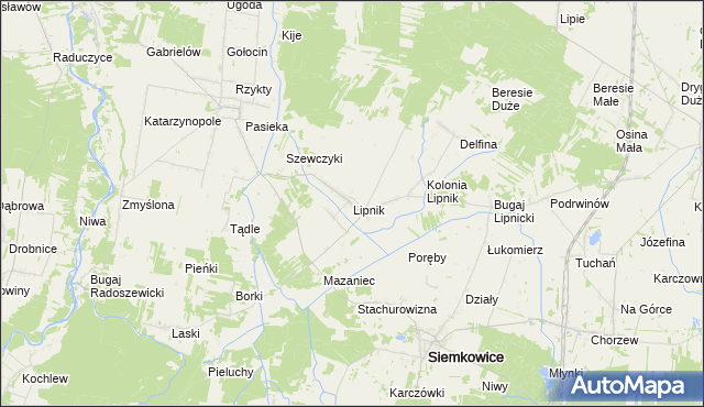 mapa Lipnik gmina Siemkowice, Lipnik gmina Siemkowice na mapie Targeo