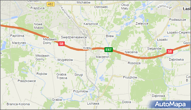 mapa Marzenin gmina Sędziejowice, Marzenin gmina Sędziejowice na mapie Targeo