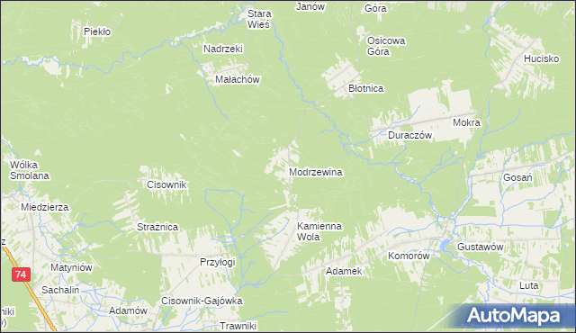 mapa Modrzewina gmina Stąporków, Modrzewina gmina Stąporków na mapie Targeo