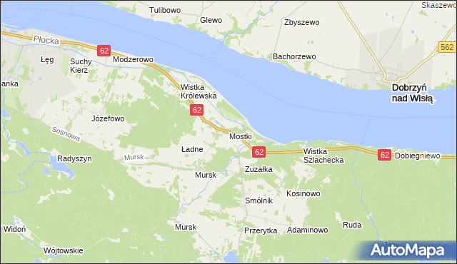 mapa Mostki gmina Włocławek, Mostki gmina Włocławek na mapie Targeo