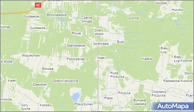 mapa Niwki gmina Słupia Konecka, Niwki gmina Słupia Konecka na mapie Targeo