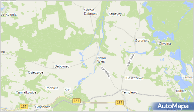 mapa Nowa Wieś gmina Bledzew, Nowa Wieś gmina Bledzew na mapie Targeo