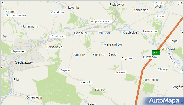 mapa Piołunka, Piołunka na mapie Targeo