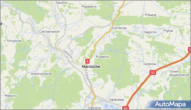 mapa Pustelnik gmina Marciszów, Pustelnik gmina Marciszów na mapie Targeo