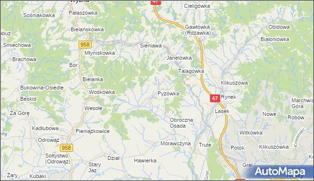 mapa Pyzówka, Pyzówka na mapie Targeo
