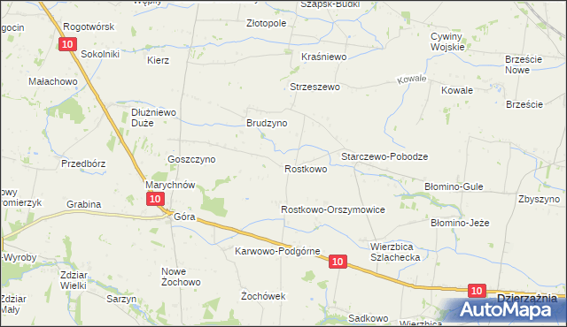 mapa Rostkowo gmina Staroźreby, Rostkowo gmina Staroźreby na mapie Targeo