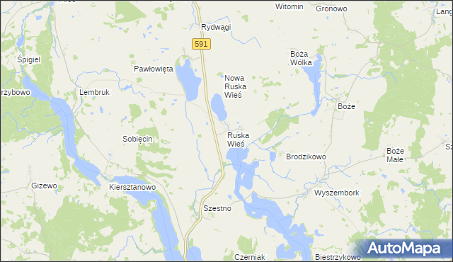 mapa Ruska Wieś gmina Mrągowo, Ruska Wieś gmina Mrągowo na mapie Targeo