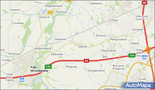 mapa Sadków gmina Kąty Wrocławskie, Sadków gmina Kąty Wrocławskie na mapie Targeo