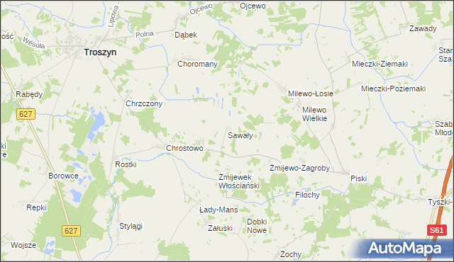 mapa Sawały, Sawały na mapie Targeo