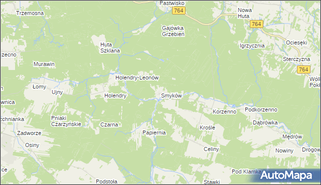 mapa Smyków gmina Raków, Smyków gmina Raków na mapie Targeo
