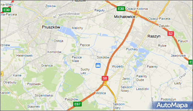 mapa Sokołów gmina Michałowice, Sokołów gmina Michałowice na mapie Targeo