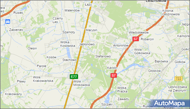 mapa Stefanowo gmina Lesznowola, Stefanowo gmina Lesznowola na mapie Targeo