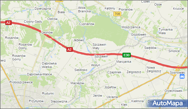 mapa Szczawin gmina Zgierz, Szczawin gmina Zgierz na mapie Targeo