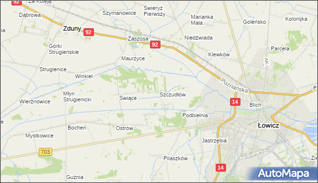 mapa Szczudłów, Szczudłów na mapie Targeo