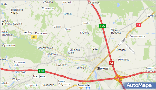 mapa Tymianka gmina Stryków, Tymianka gmina Stryków na mapie Targeo