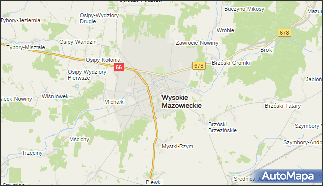 mapa Wysokie Mazowieckie, Wysokie Mazowieckie na mapie Targeo